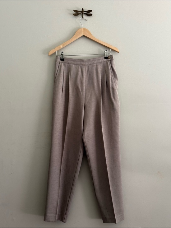 Vintage Pants - Vintage 90s High-Waist Pleated Tan Trousers Womens medium